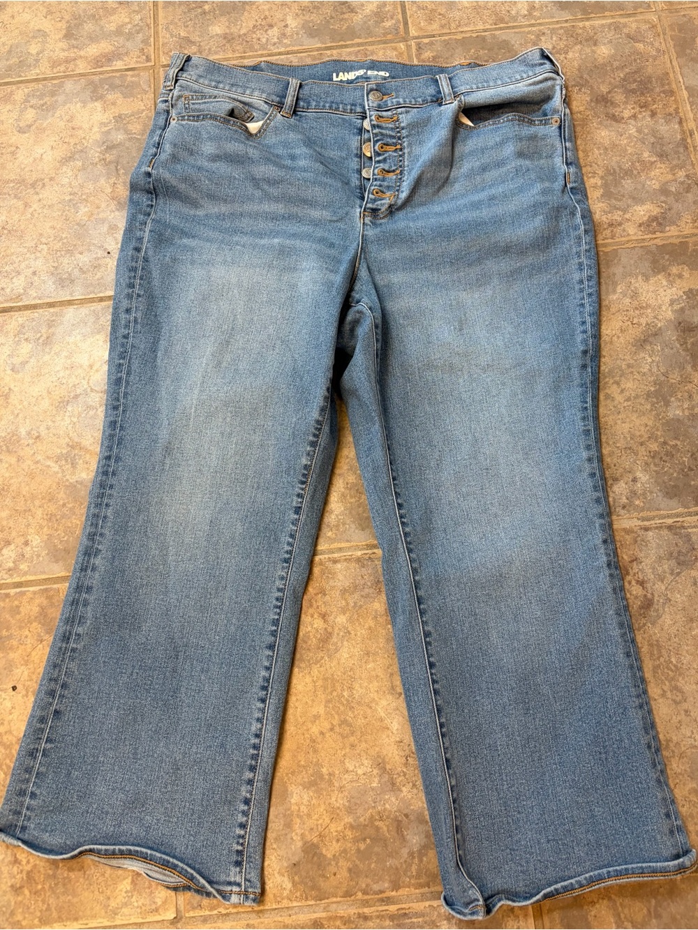Lands' End Women's Light Blue Button-Fly Jeans stretch size 18 cropped